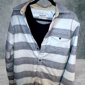 Burton Durable Goods Gray/White Wool Button-up flannel Jacket size Small • Pre💟